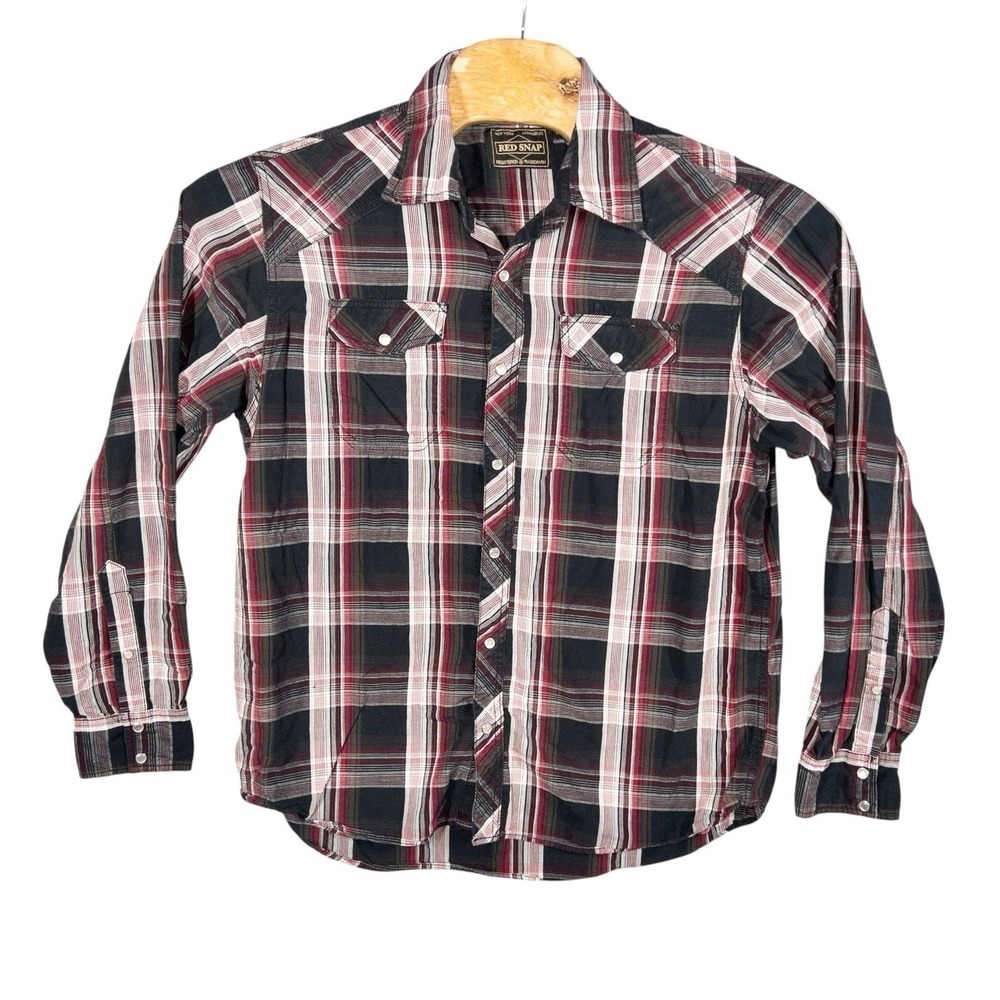 Vtg Red Snap Western Plaid Shirt Mens XL Pearl Snaps Workwear Rodeo Southwestern